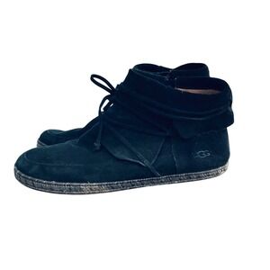 UGG Reid Black Suede Lace-Up‎ Espadrille Ankle Boots Women's US 11